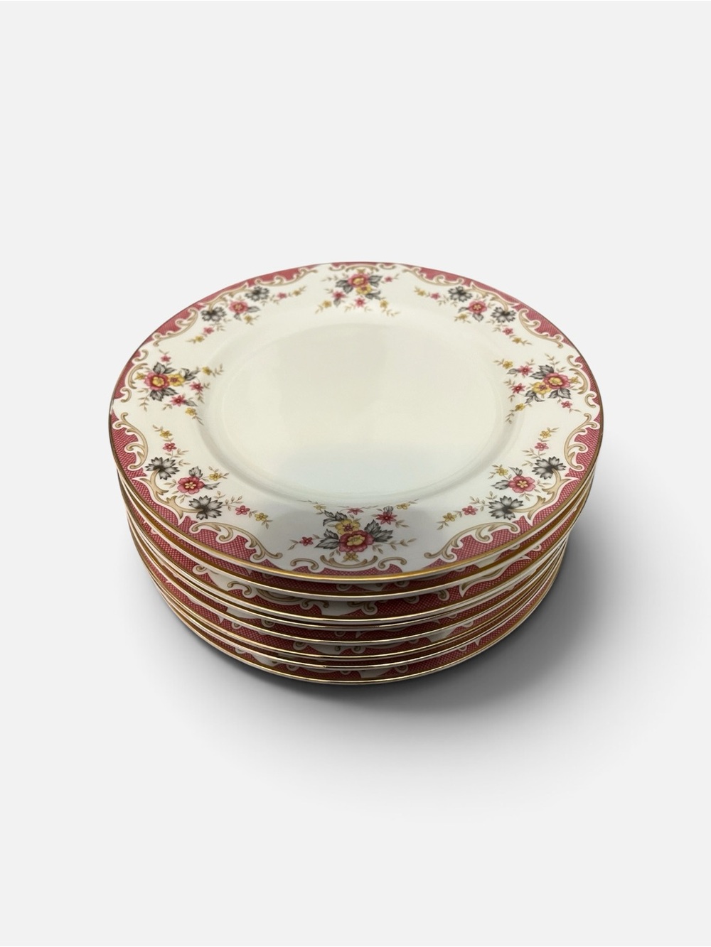 Mikasa Porcelain Dinner Plates with Red Floral and Gold Trim